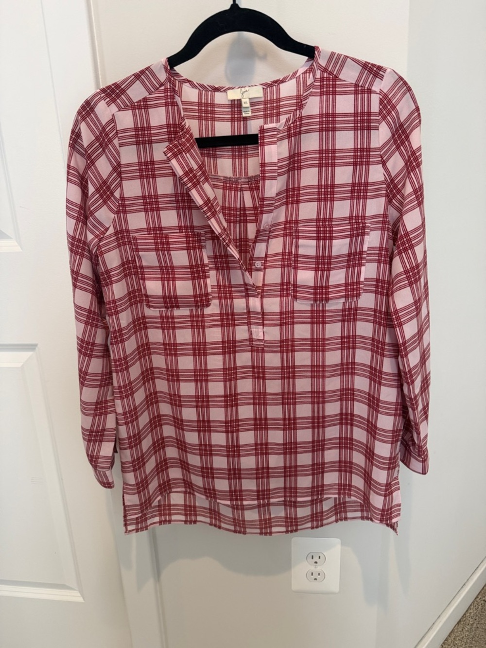 Joie Red and White Plaid Split-Neck Tunic